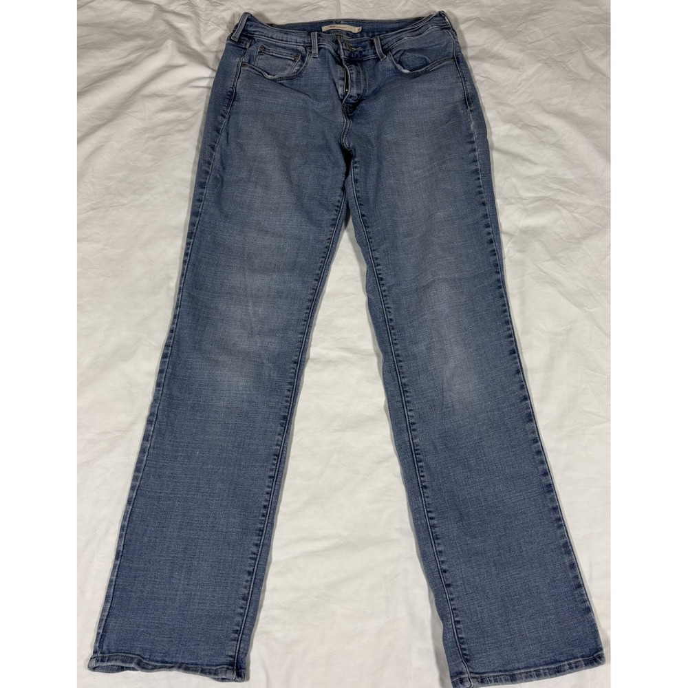Levi's 505 Womens Straight Jeans Blue Denim Whisker Classic 5 Pocket Design 8